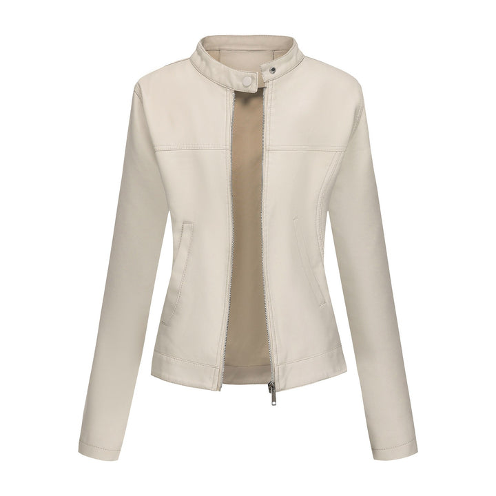 Damen nan taillierte Kunstlederjacke mit Stehkragen, verdecktem Reißverschluss und cleanem Minimaldesign Echo Archiv