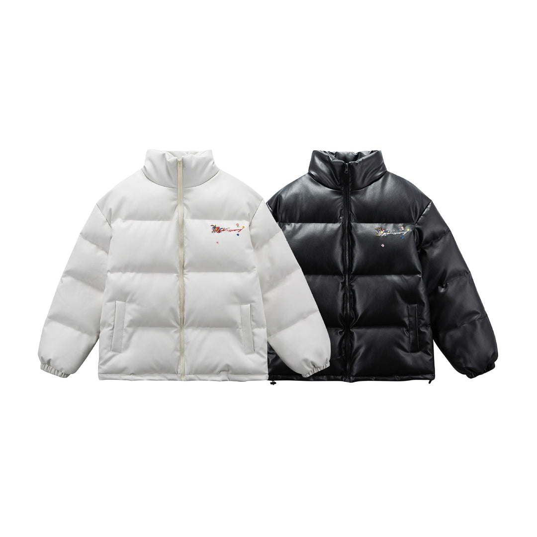 Damen Wattierte Kurzjacke mit floraler Stickerei und hohem Stehkragen Echoarchiv