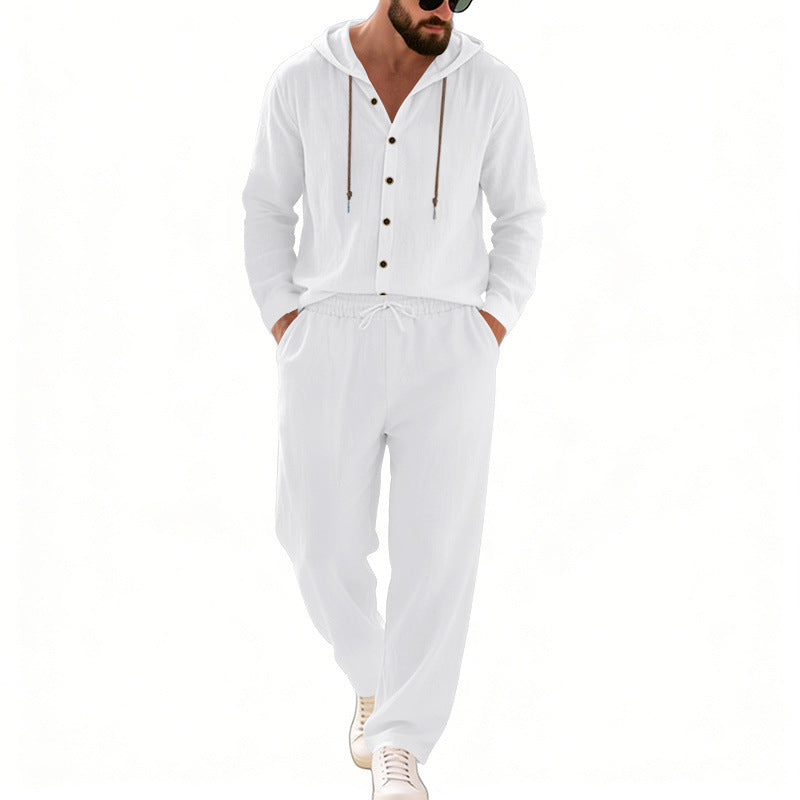 Herren nan legeres Kapuzen-Lounge-Set mit Knopfleiste, Kordelbundhose und seitlichen Eingrifftaschen Echo Archiv
