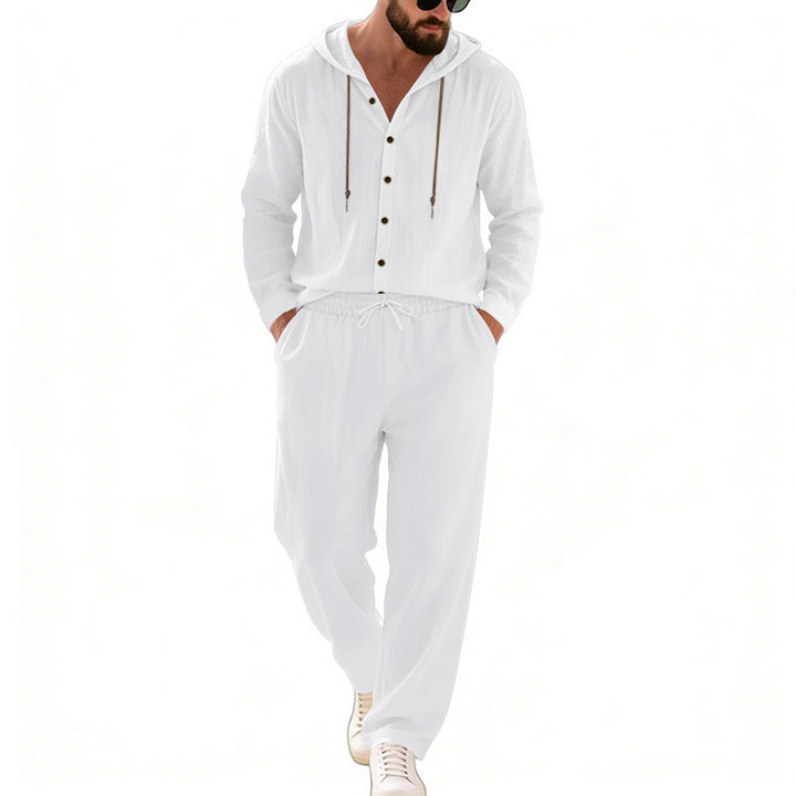 Herren nan legeres Kapuzen-Lounge-Set mit Knopfleiste, Kordelbundhose und seitlichen Eingrifftaschen Echo Archiv