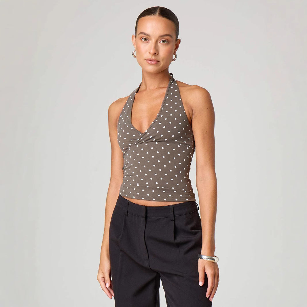 Damen Halter-Top mit Punktmuster und V-Ausschnitt Echo Archiv