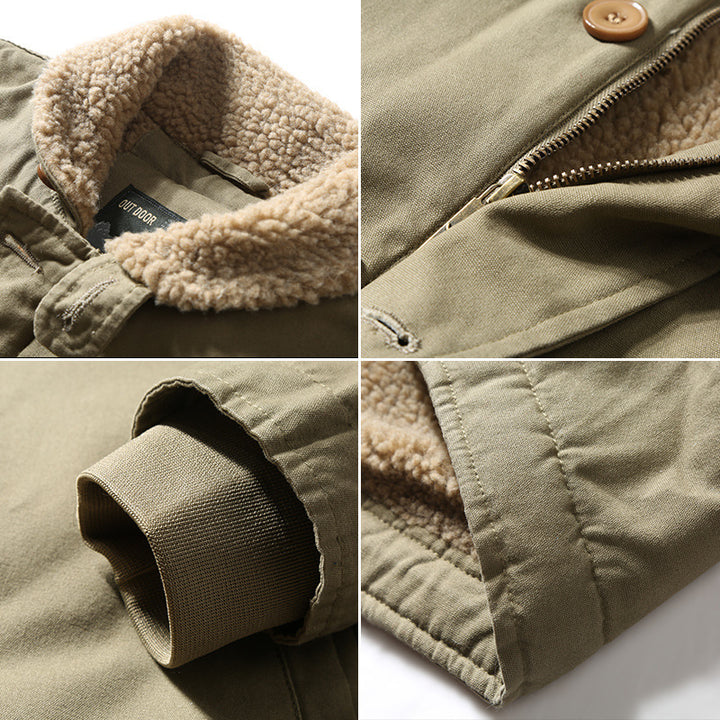 Herren nan gefütterte Canvas-Pilotjacke mit Teddykragen, verdeckter Knopfleiste und verstellbarem Kordelzugsaum Echo Archiv