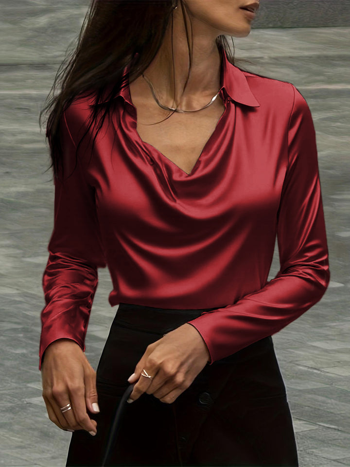 Damen Satinbluse mit Wasserfallkragen und Hemdkragen Echoarchiv