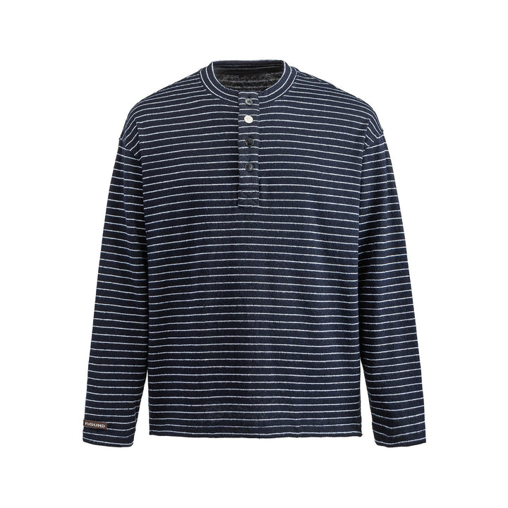 Herren Langärmeliges Henley-Shirt aus Feinstrick mit Streifenstruktur Echoarchiv