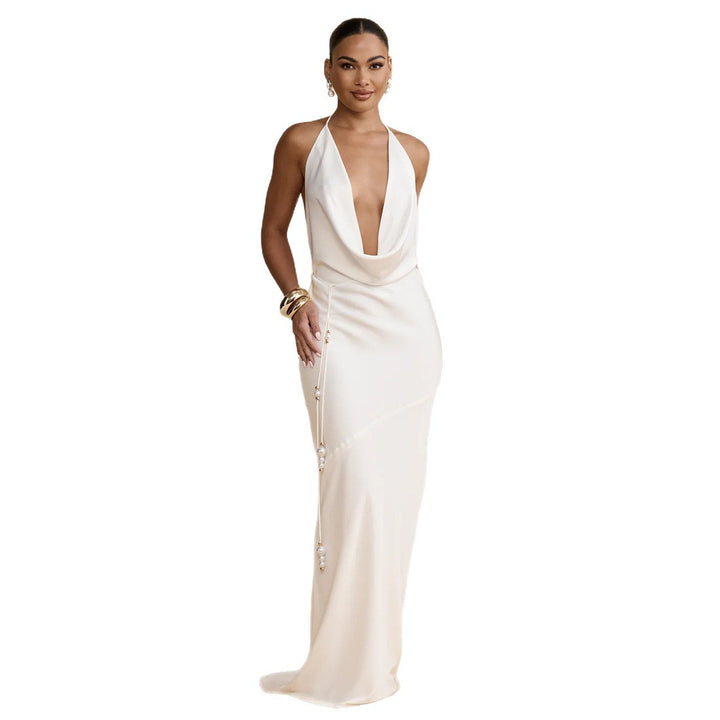 Damen Elegantes Wickelkleid mit schickem Wasserfall-Ausschnitt und perlenverziertem Detail Echo Archiv