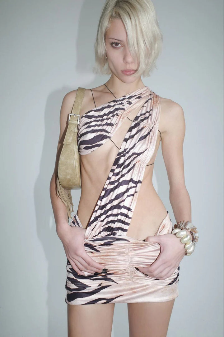 Damen Figurbetontes Minikleid mit asymmetrischen Design Echo Archiv