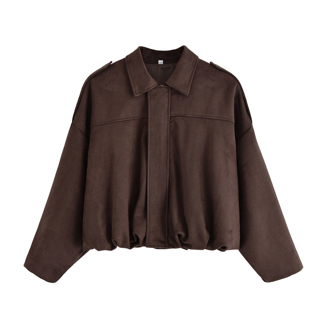 Damen Oversize-Suedejacke mit Schulterklappen, verdeckter Knopfleiste und elastischem Saum Echo Archiv