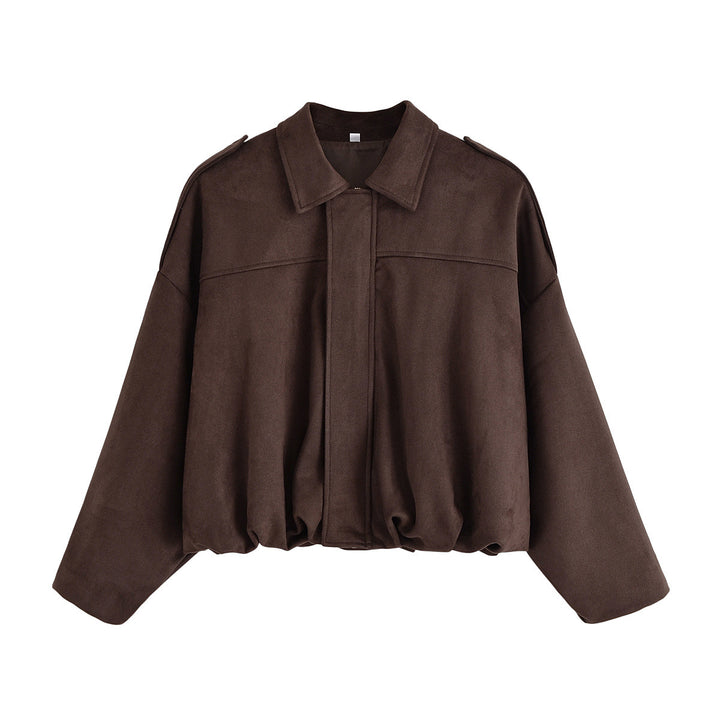 Damen Oversize-Suedejacke mit Schulterklappen, verdeckter Knopfleiste und elastischem Saum Echo Archiv