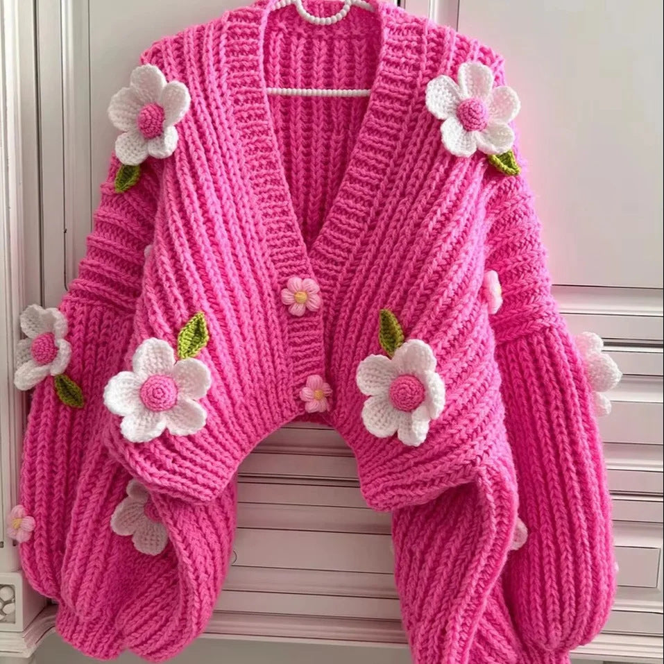 Damen Verspielt Floral strickjacke – Veloura