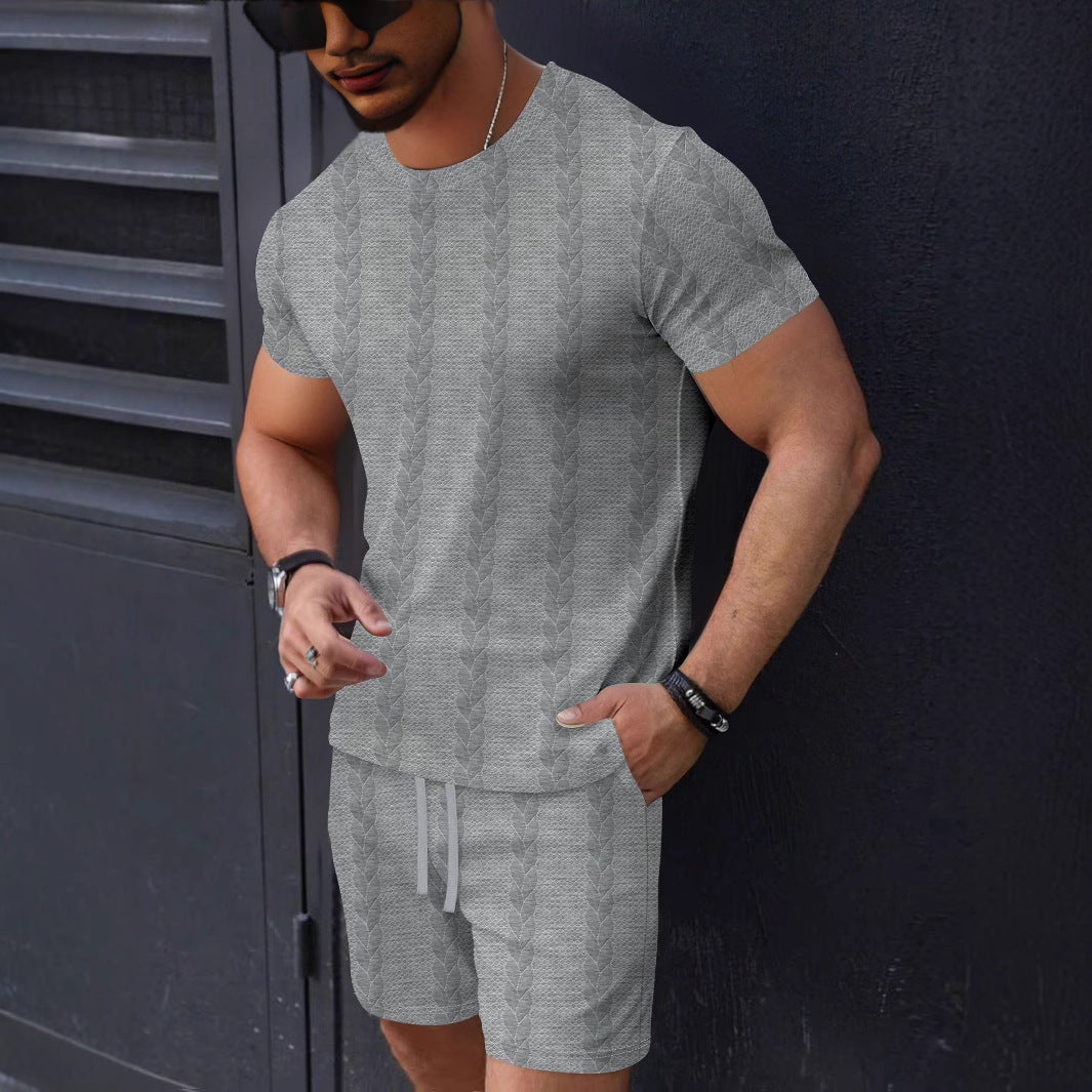 Herren lässiges Kurzarm-T-Shirt und Shorts Set mit strukturiertem Design Echoarchiv