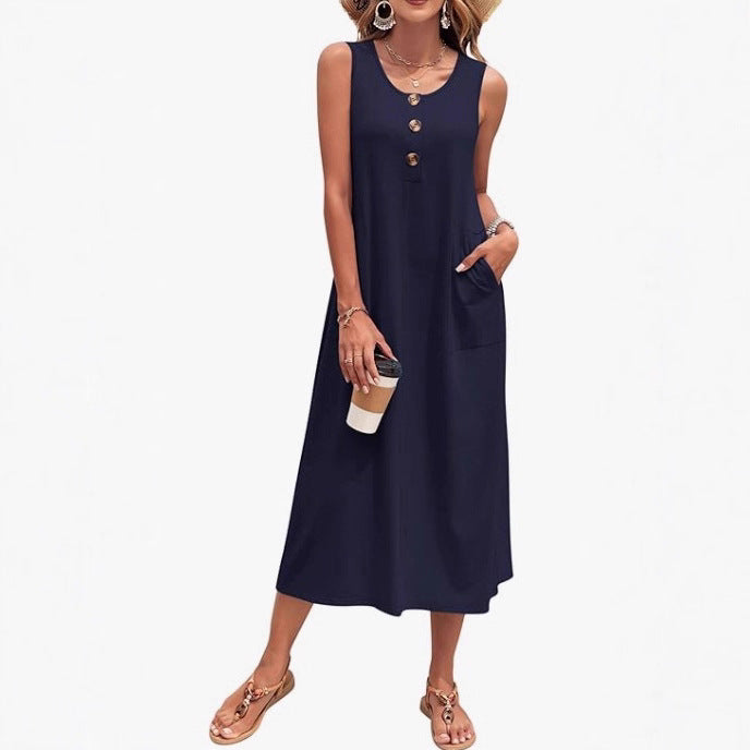 Damen Lässiges Midikleid mit Taschen und Knopfdetails Echo Archiv