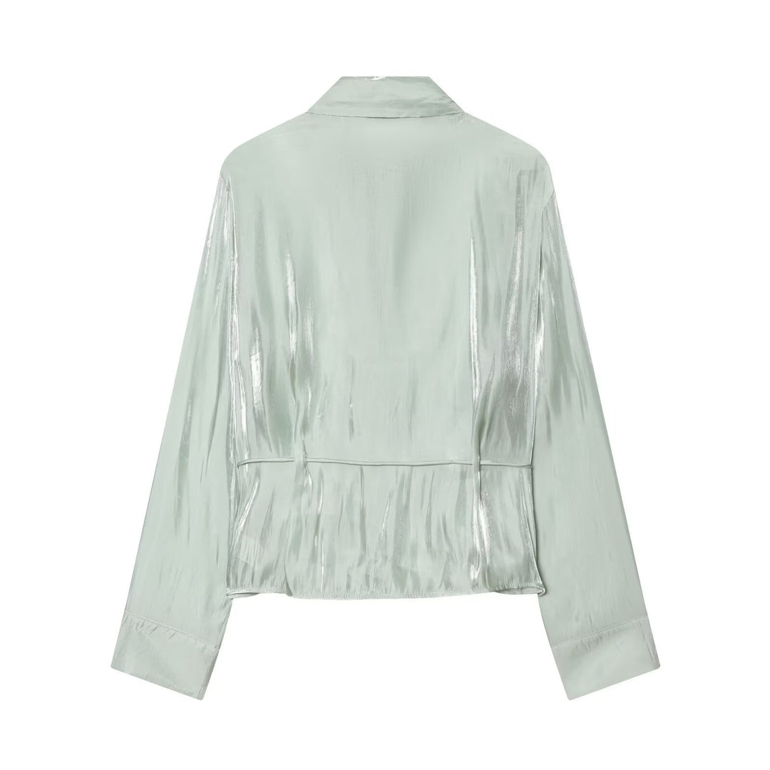 Damen schimmernde Bluse mit verstellbarem Taillenzug und elegantem Kragen Echo Archiv