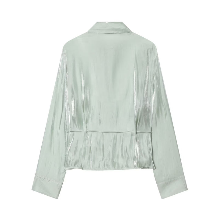 Damen schimmernde Bluse mit verstellbarem Taillenzug und elegantem Kragen Echo Archiv