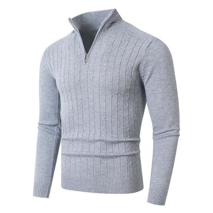 Herren nan gerippter Halbzip-Pullover mit Zopfmuster, Stehkragen und schmaler Passform Echo Archiv