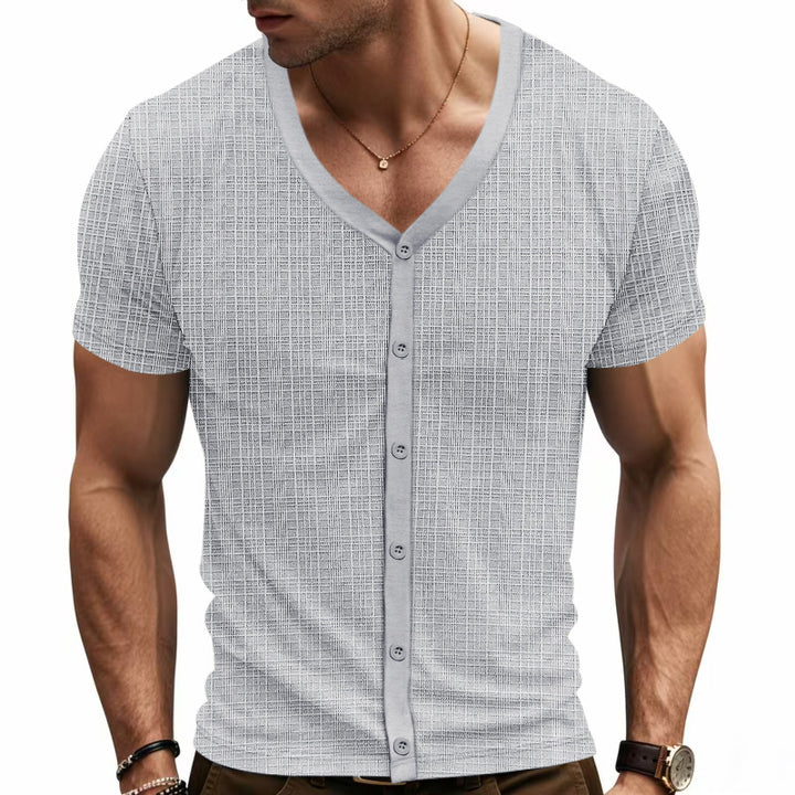 Herren lässiger Kurzarm-Cardigan mit strukturiertem Design und Knopfleiste Echoarchiv