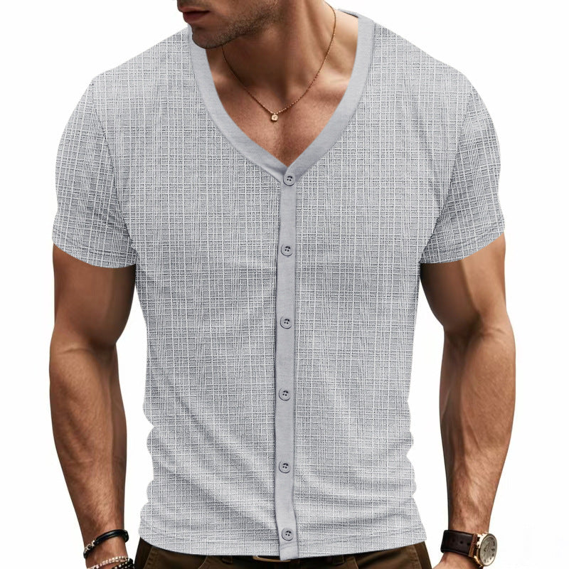 Herren kurzärmliges Cardigan Hemd Echoarchiv