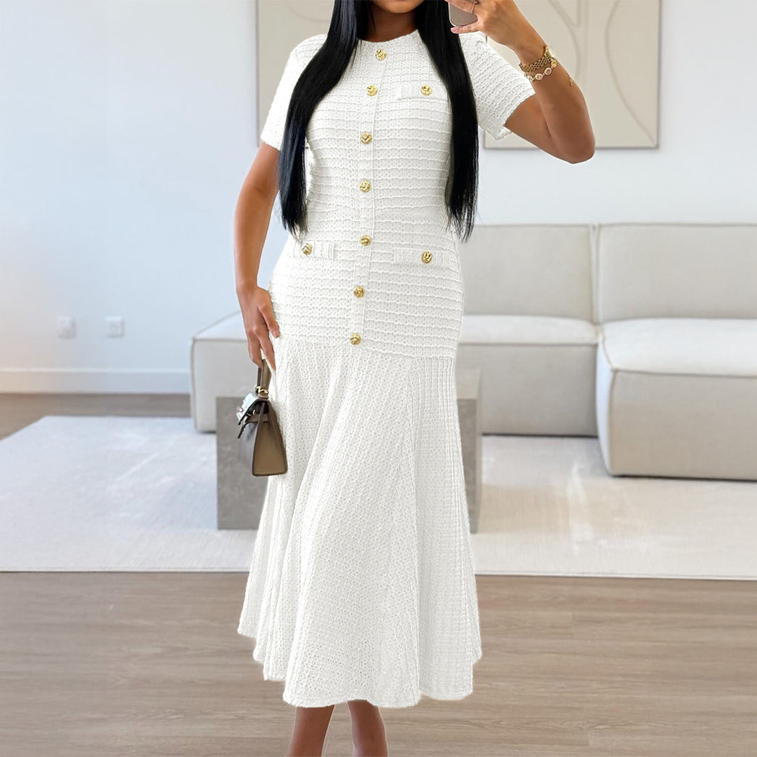Damen Maxikleid mit eleganten Knopfdetails und strukturiertem Stoff Echo Archiv
