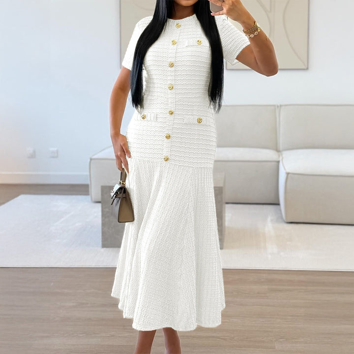 Damen Maxikleid mit eleganten Knopfdetails und strukturiertem Stoff Echo Archiv