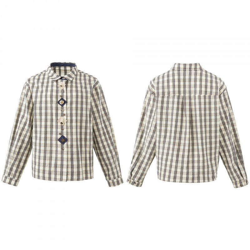 Damen Kastige Hemdjacke mit geometrischem Karomuster und dekorativer Knopfleiste Echo Archiv