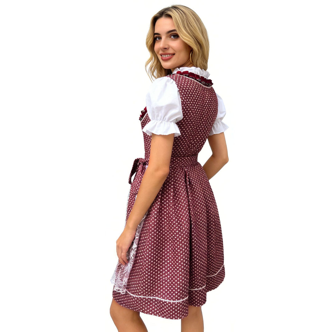 Damen nan traditionelles Dirndlkleid mit Herzausschnitt geschnürter Taille und Spitzen-Schürze Echo Archiv