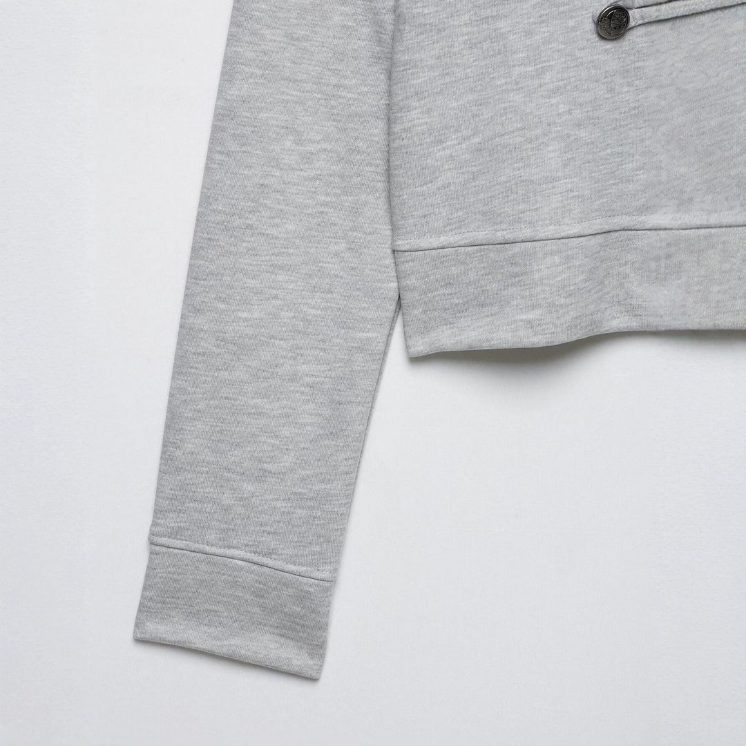 Damen Cropped-Sweatjacke mit Stehkragen und dekorativer Zierknopfleiste Echo Archiv
