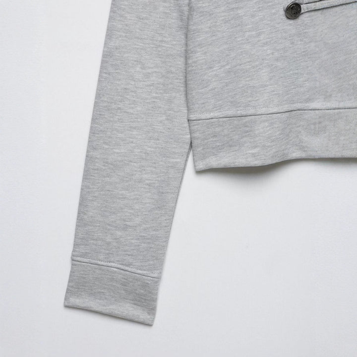 Damen Cropped-Sweatjacke mit Stehkragen und dekorativer Zierknopfleiste Echo Archiv
