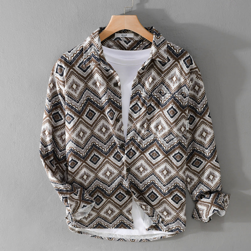 Herren Gemustertes Overshirt im Relaxed-Fit mit geometrischem Diamantprint und Brusttasche Echoarchiv