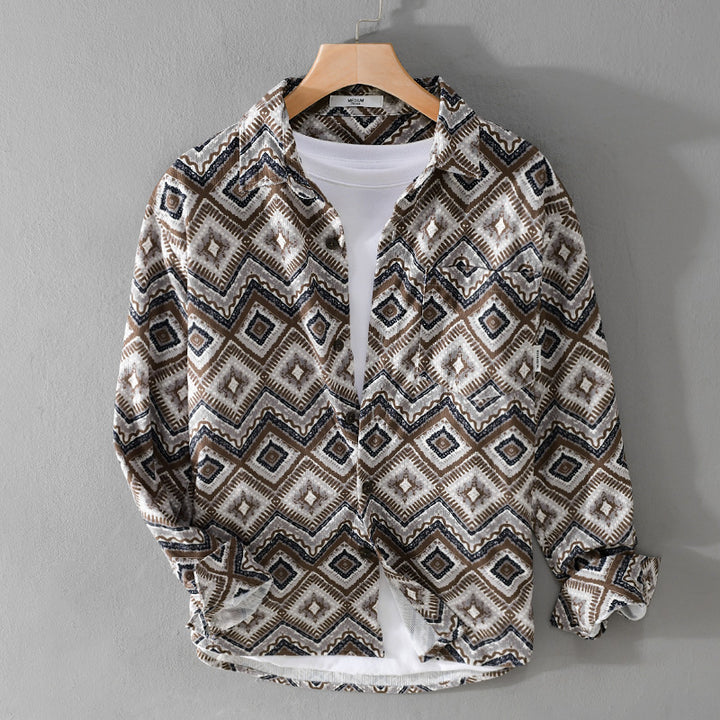 Herren Gemustertes Overshirt im Relaxed-Fit mit geometrischem Diamantprint und Brusttasche Echoarchiv
