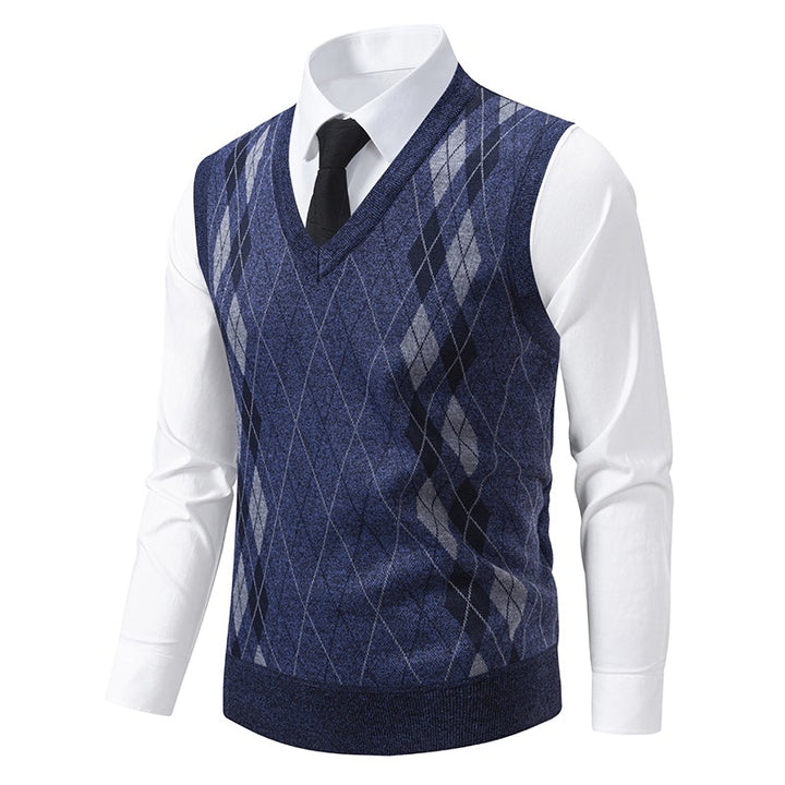 Herren eleganter V-Ausschnitt Pullunder im argyle Muster Echoarchiv