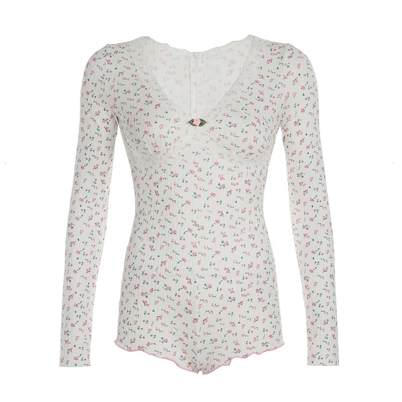 Damen Schlafbody mit zarter Spitzenverzierung und floralem Design Echo Archiv