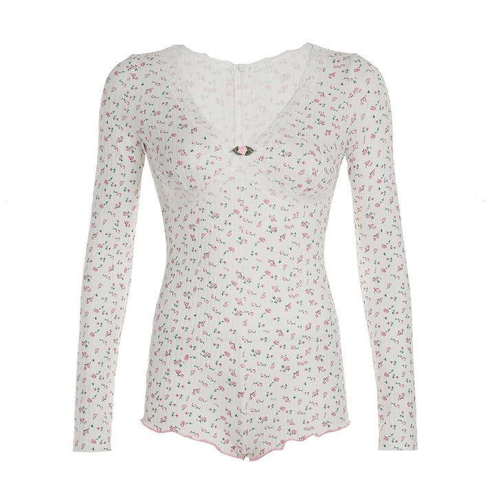 Damen Schlafbody mit zarter Spitzenverzierung und floralem Design Echo Archiv