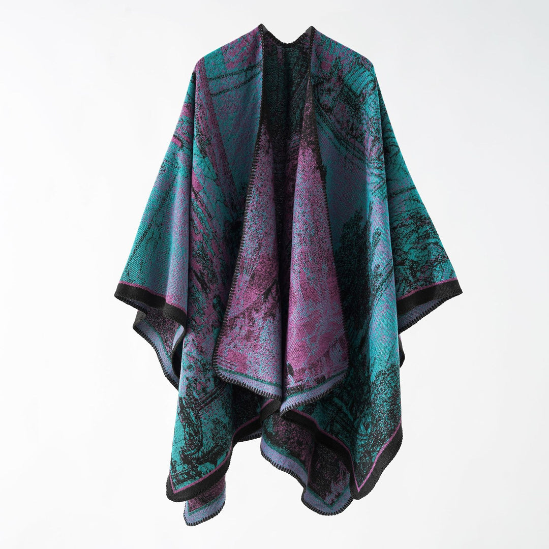 Damen Jacquard-Poncho-Überwurf mit weitem Kimono-Fall und softem Wollmix Echo Archiv