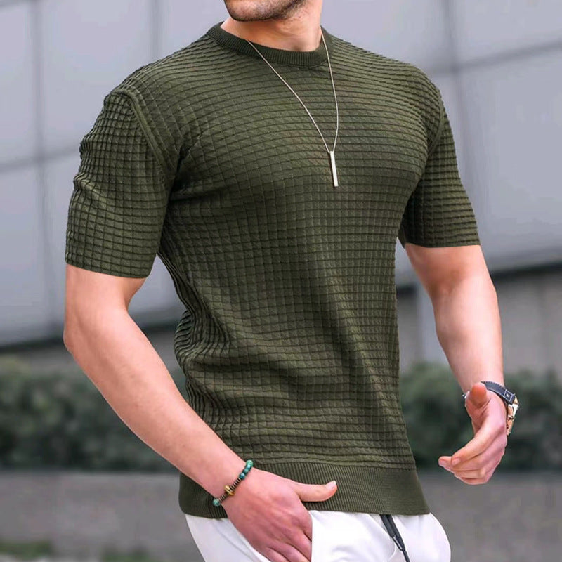 Herren nan Waffelstruktur-Kurzarm-Strickshirt mit schmaler Passform und elastischem Rippsaum Echo Archiv