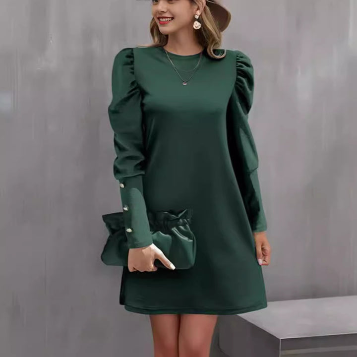 Damen nan elegantes A-Linien Minikleid mit gerafften Puffärmeln und dekorativen Manschettenknöpfen Echo Archiv