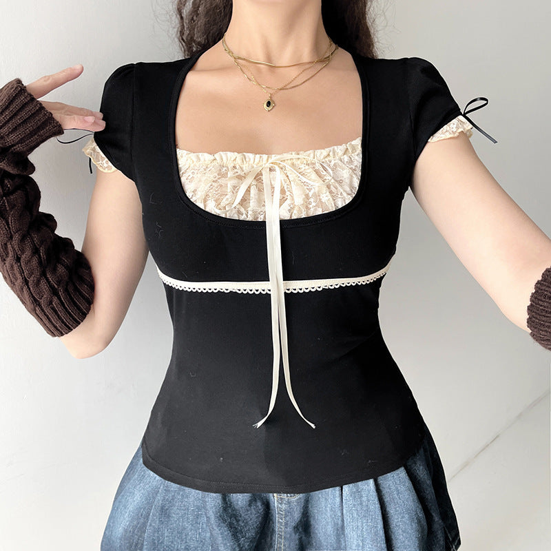 Damen Elegantes Spitzenoberteil mit raffinierten Schnürdetails Echo Archiv