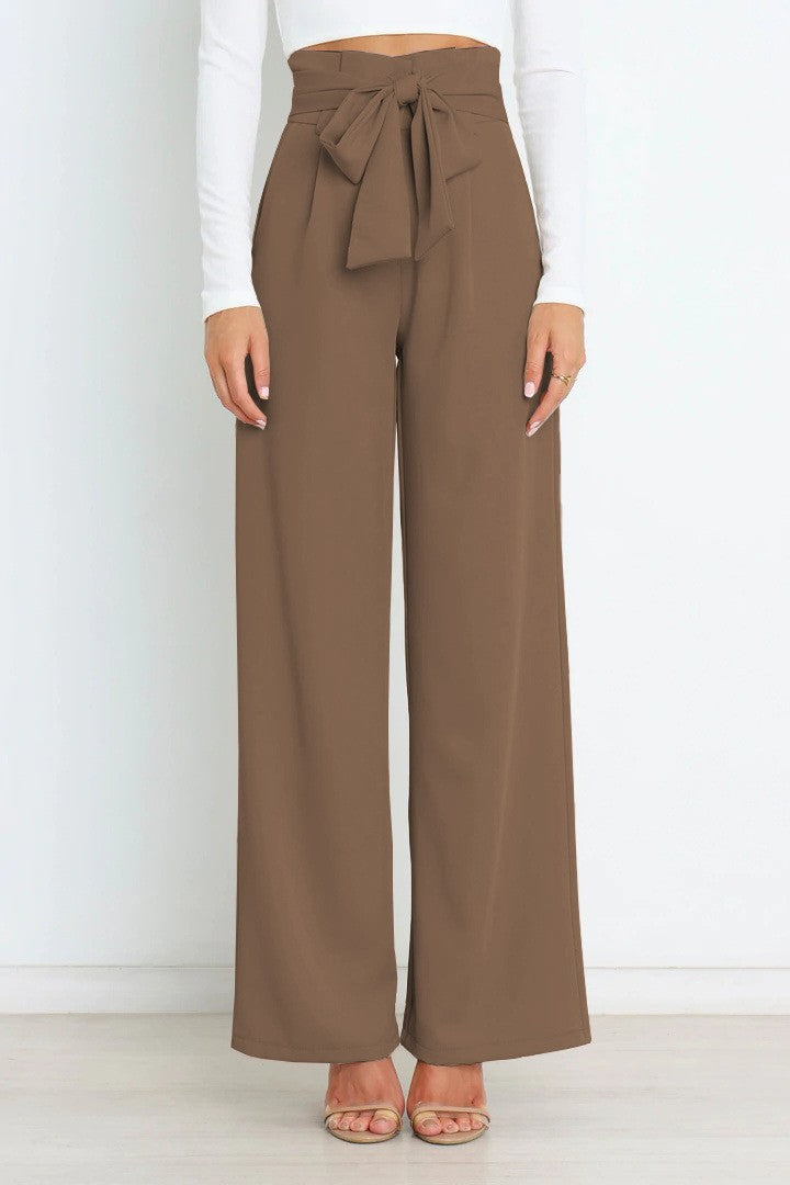 Damen Weite High-Waist Paperbag-Hose mit Bundfalten und Bindegürtel – Avélisse