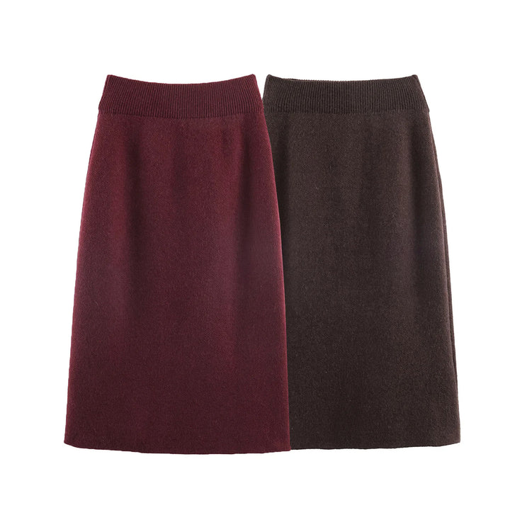 Damen knielanger A-Linien Strickrock aus Wollmix mit elastischem Bund – Mavelle