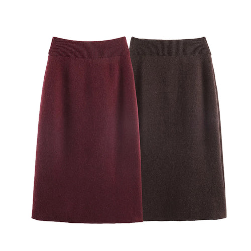 Damen knielanger A-Linien Strickrock aus Wollmix mit elastischem Bund – Mavelle