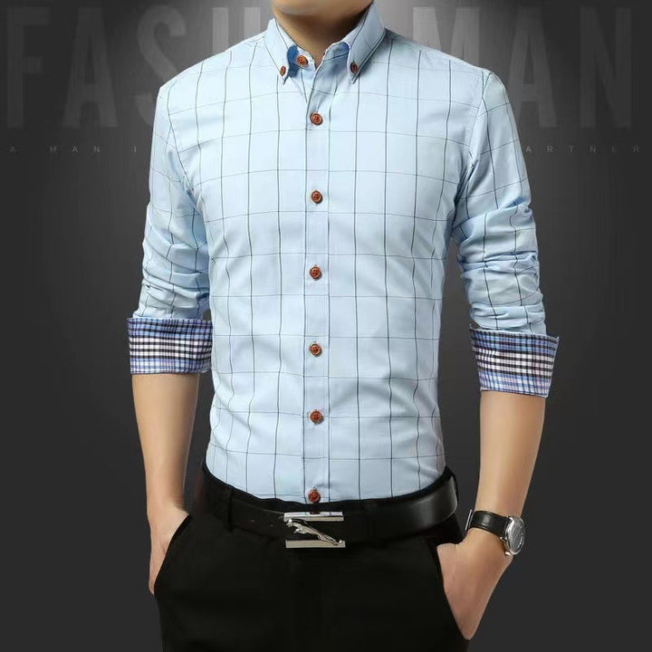Herren nan tailliertes Businesshemd mit Button-Down-Kragen kariert und kontrastfutter Echo Archiv