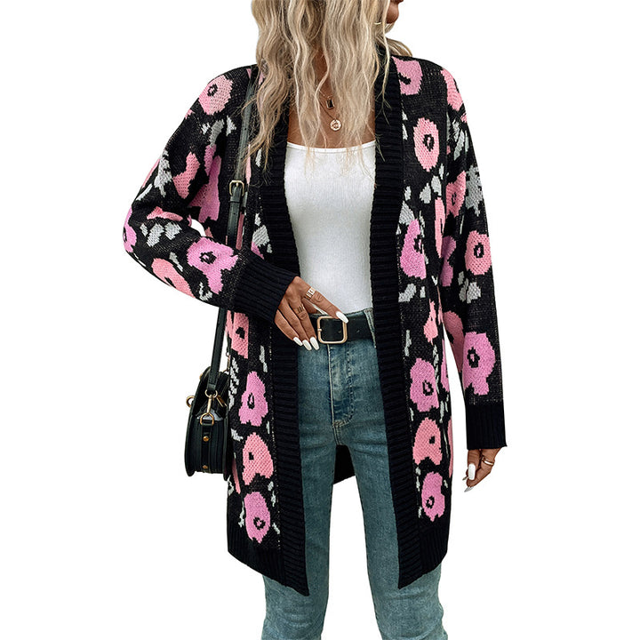 Damen Langer Strickcardigan mit Oversize-Schnitt, Animal-Jacquard und gerippten Bündchen Echoarchiv