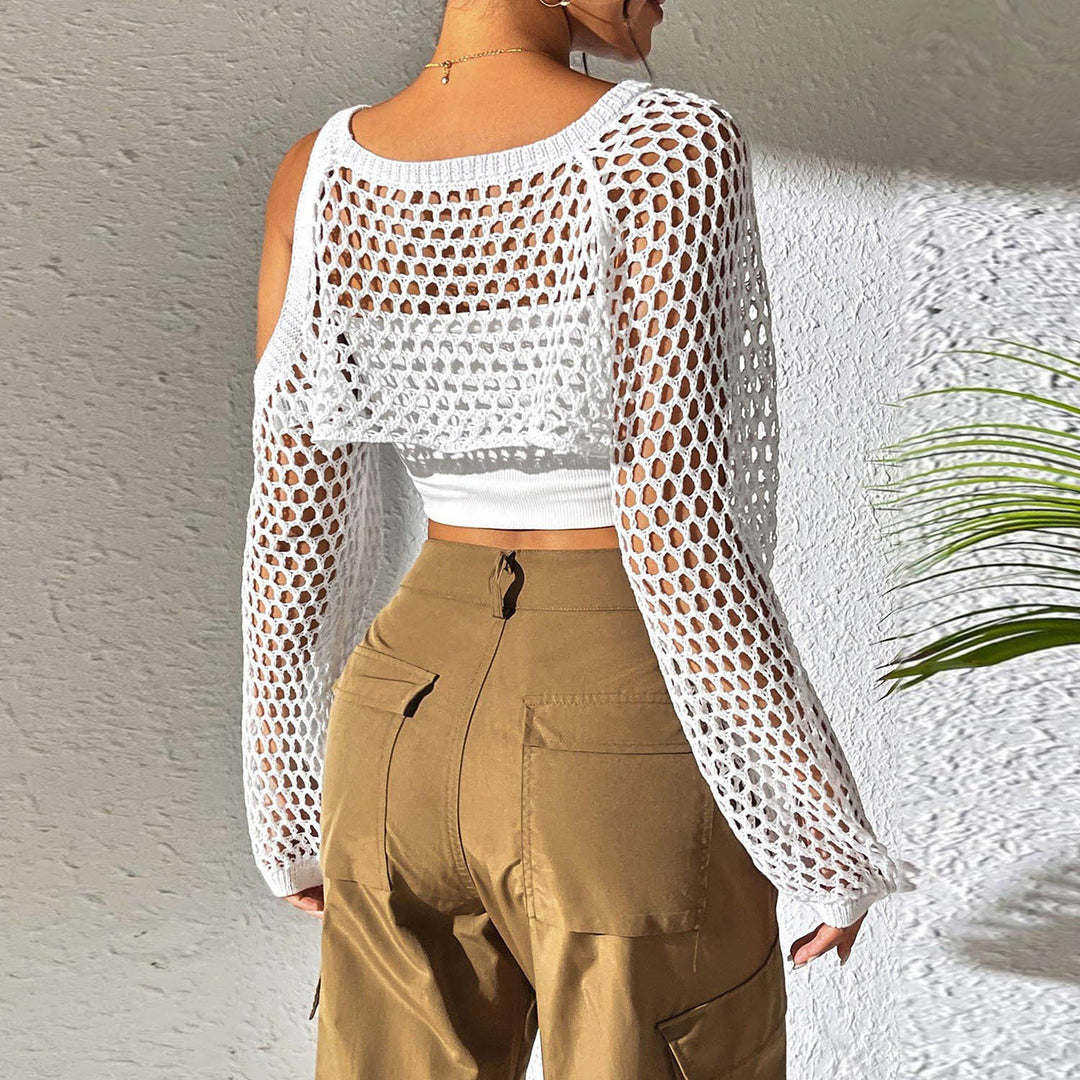 Damen gestricktes Netzoberteil mit offenen Schultern und modischem Design Echo Archiv