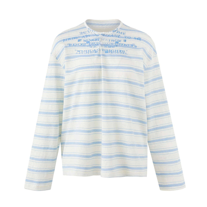 Damen Gestreiftes Langarm-Henleyshirt aus leichter Baumwollmischung Echoarchiv
