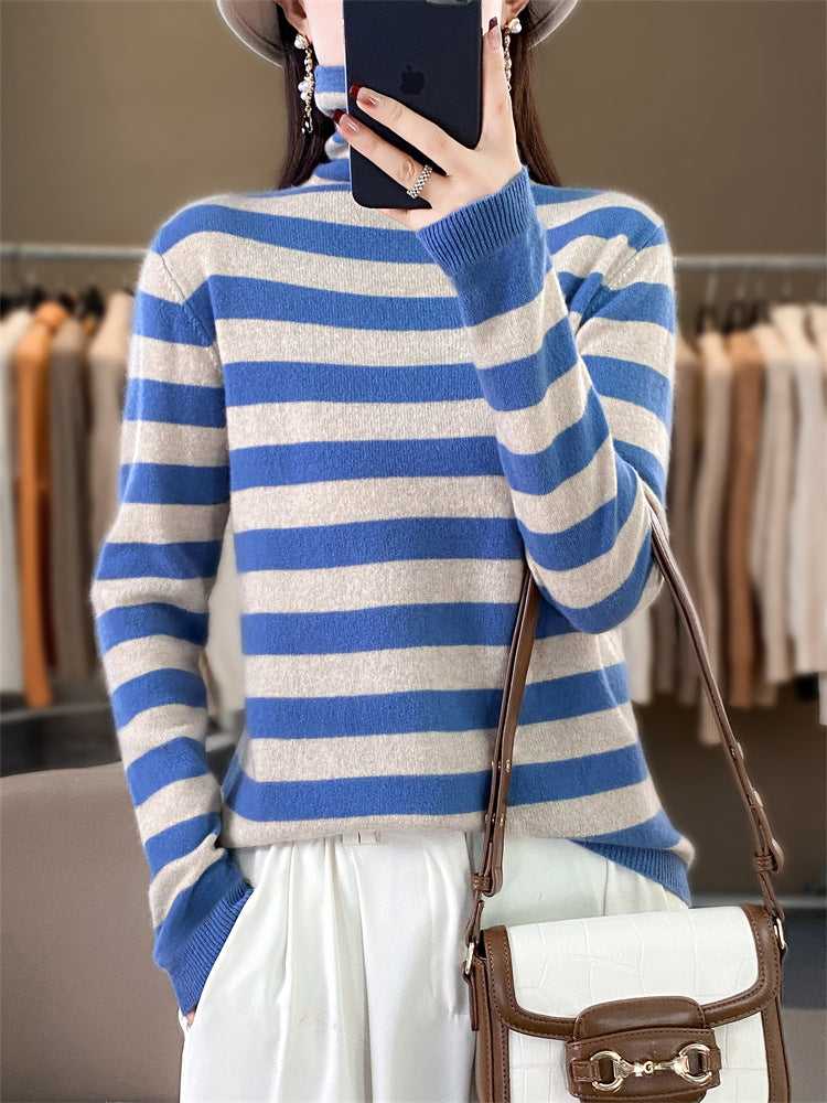 Damen Lässiger gestreifter Rollkragenpullover aus Wollmix mit legerer Passform Echoarchiv