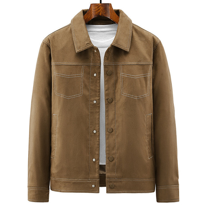 Herren Veloursimitation-Truckerjacke mit Kontrastnähten und Overshirt-Schnitt Echo Archiv