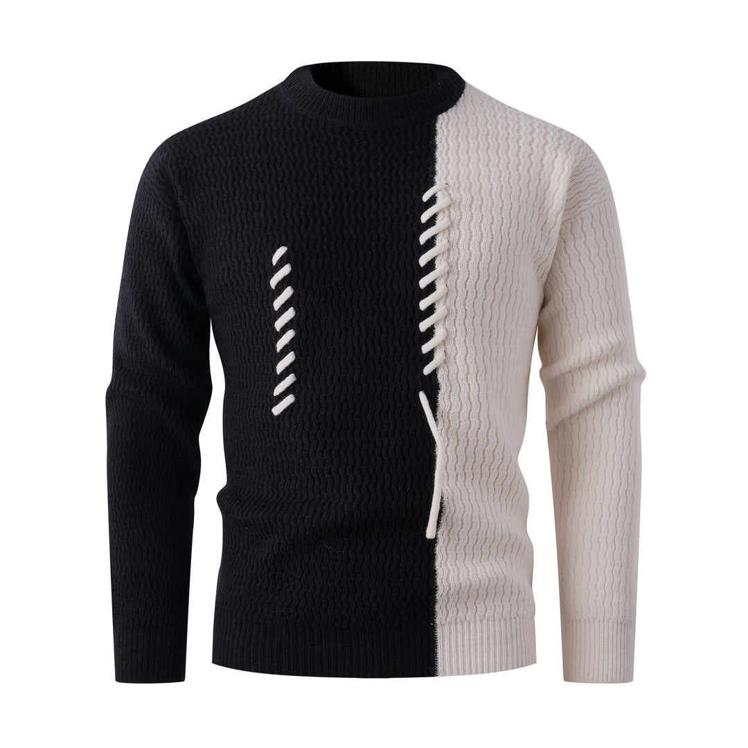 Herren Strickpullover mit modernem Zopfmuster und kontrastierenden Details Echoarchiv