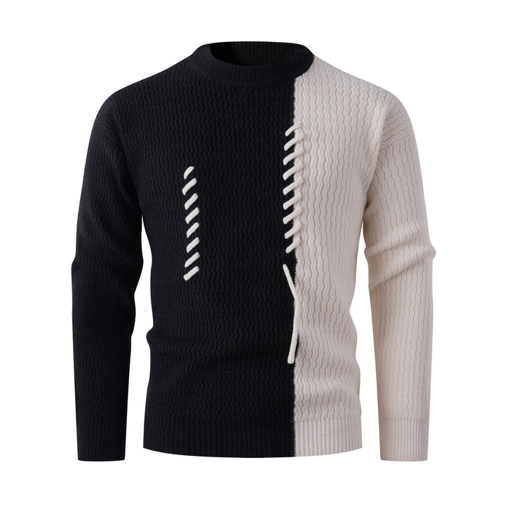 Herren Strickpullover mit modernem Zopfmuster und kontrastierenden Details Echoarchiv