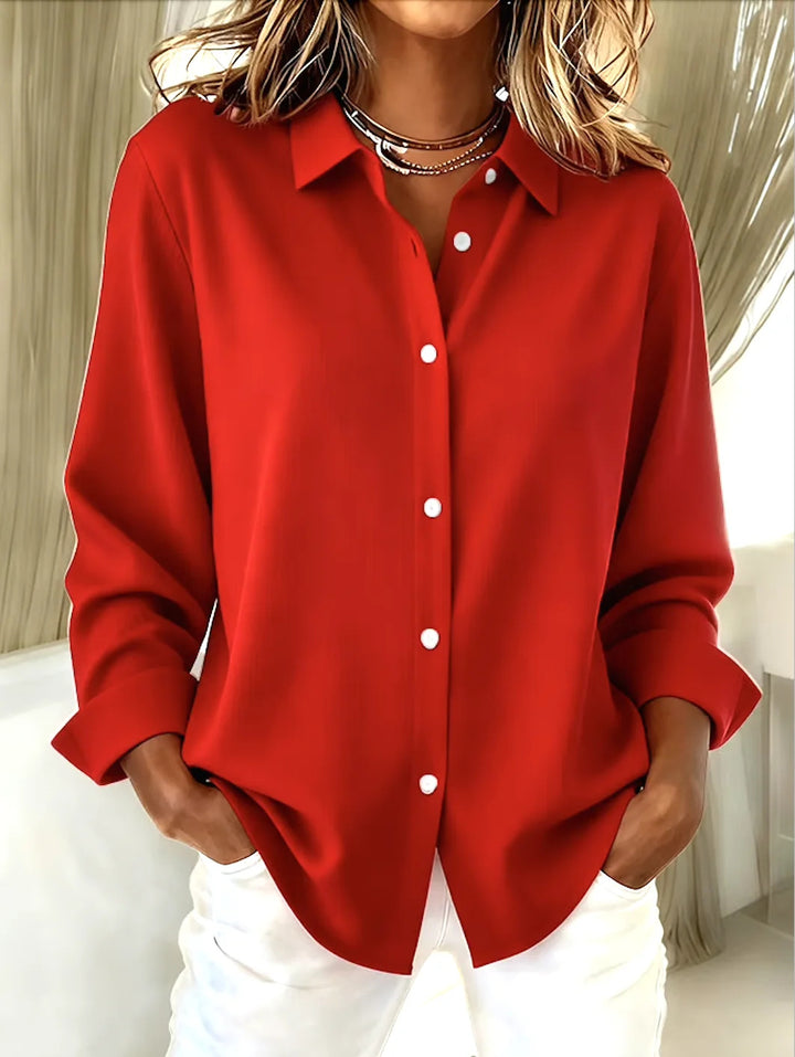 Damen Oversize-Bluse mit klassischem Kragen und verdeckter Knopfleiste – Élovi