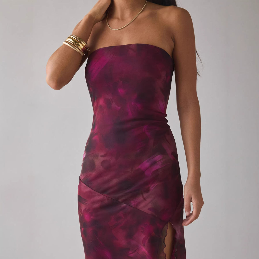 Damen Elegantes Bandeau-Kleid mit floralem Design und asymmetrischem Schnitt Echo Archiv