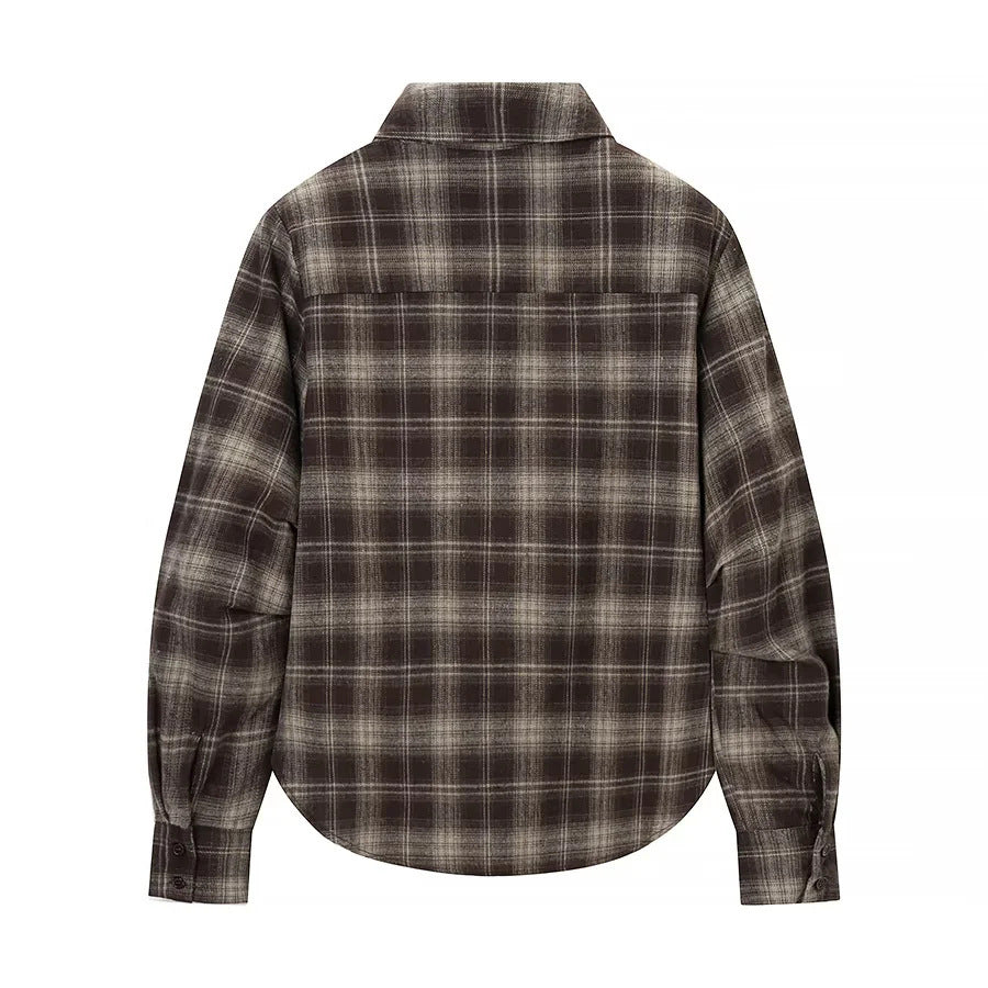 Damen nan überlappende Karo-Bluse mit V-Front, gekreuztem Saum und Manschetten Echo Archiv