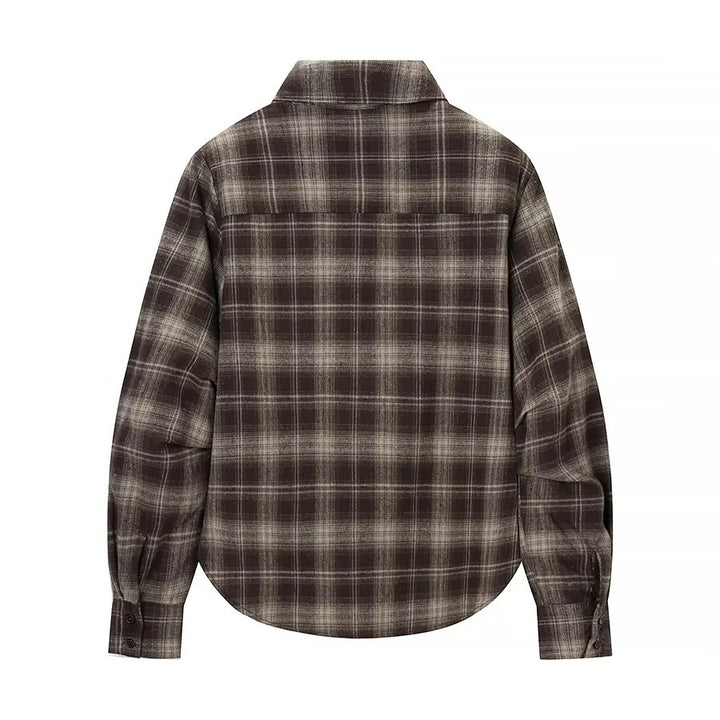 Damen nan überlappende Karo-Bluse mit V-Front, gekreuztem Saum und Manschetten Echo Archiv